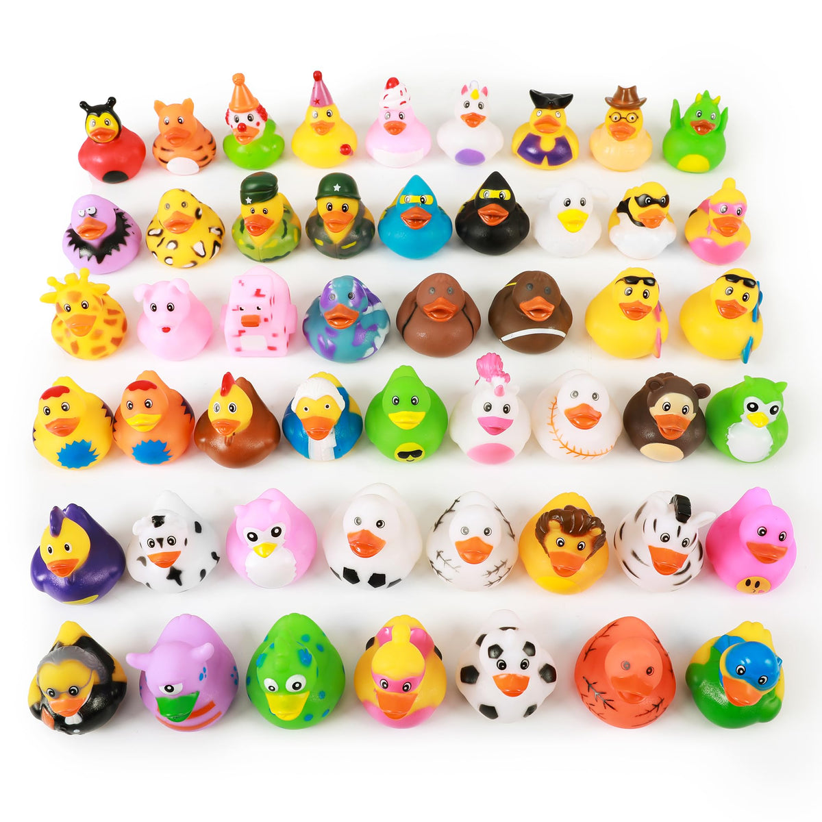 XY-WQ 50-pack rubber ducks varied designs for colorful bath play.