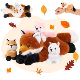 XYHQYB 4-in-1 fox mommy plush with babies inside offers cozy cuddles and storytelling fun