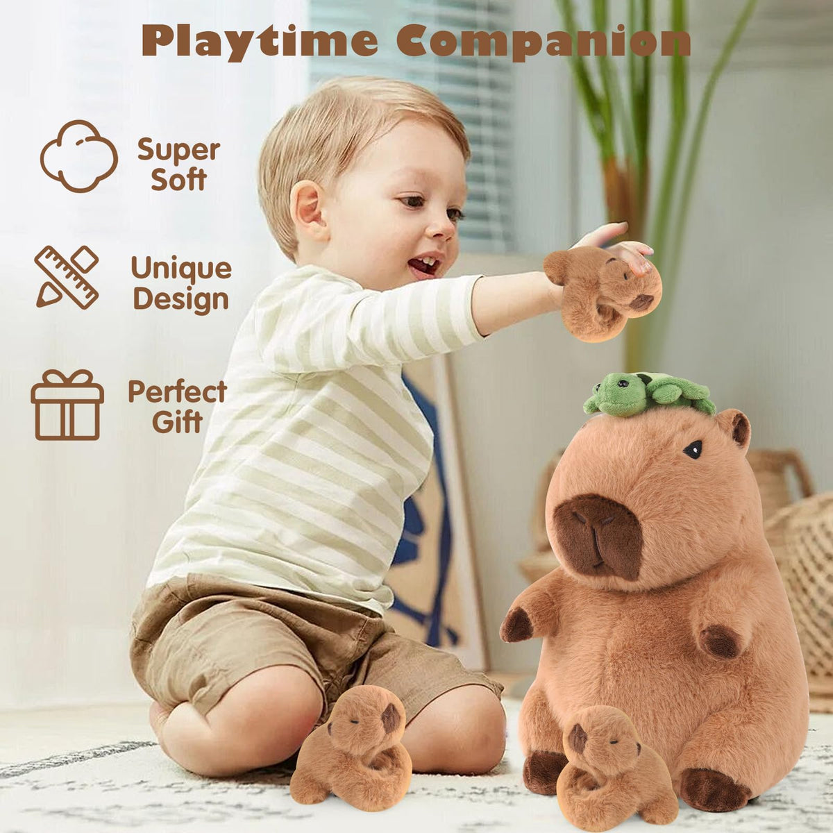 XYHQYB capybara plush head with turtle—playful detail sparks imaginative games.