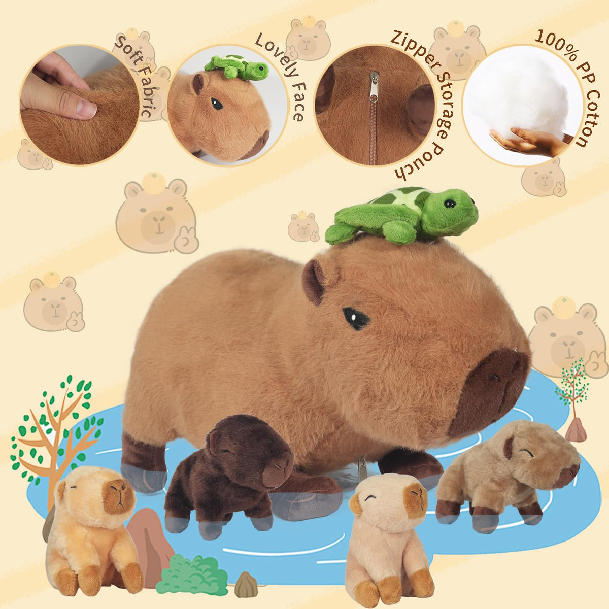 XYHQYB capybara plush uses soft cotton filling for cozy hugs.