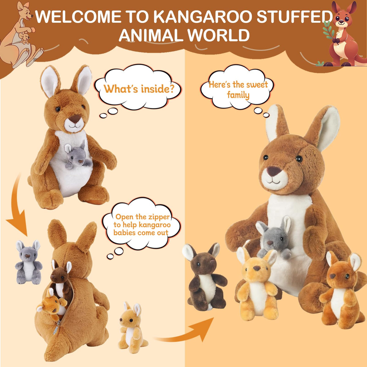 XYHQYB kangaroo mommy plush close-up, soft fabric and cuddly texture