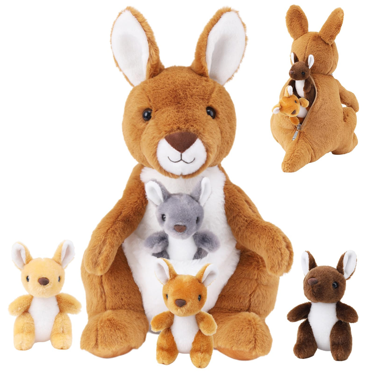 XYHQYB kangaroo mommy with joeys inside and back unzip for interactive play