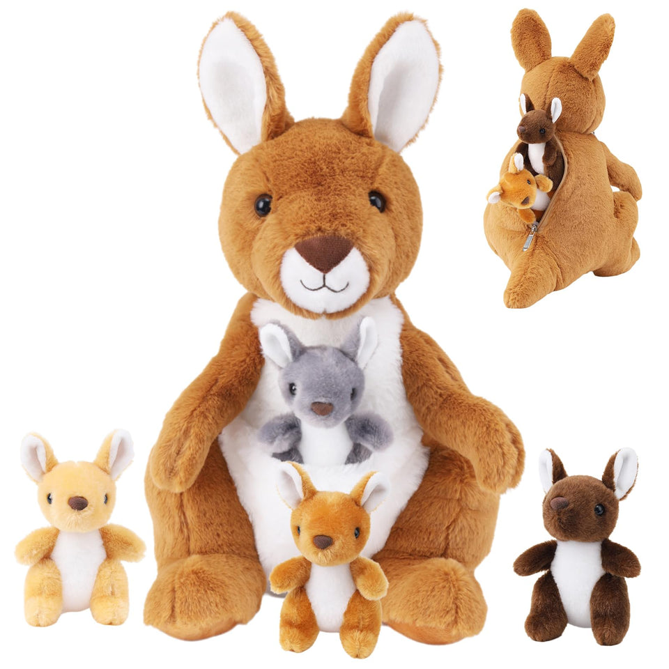 XYHQYB kangaroo mommy with joeys inside and back unzip for interactive play