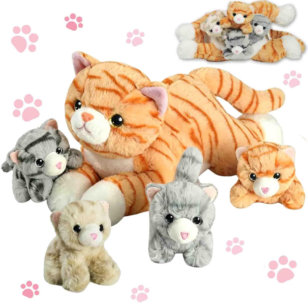 XYHQYB mama cat belly unzip reveals four playful kittens for imaginative play