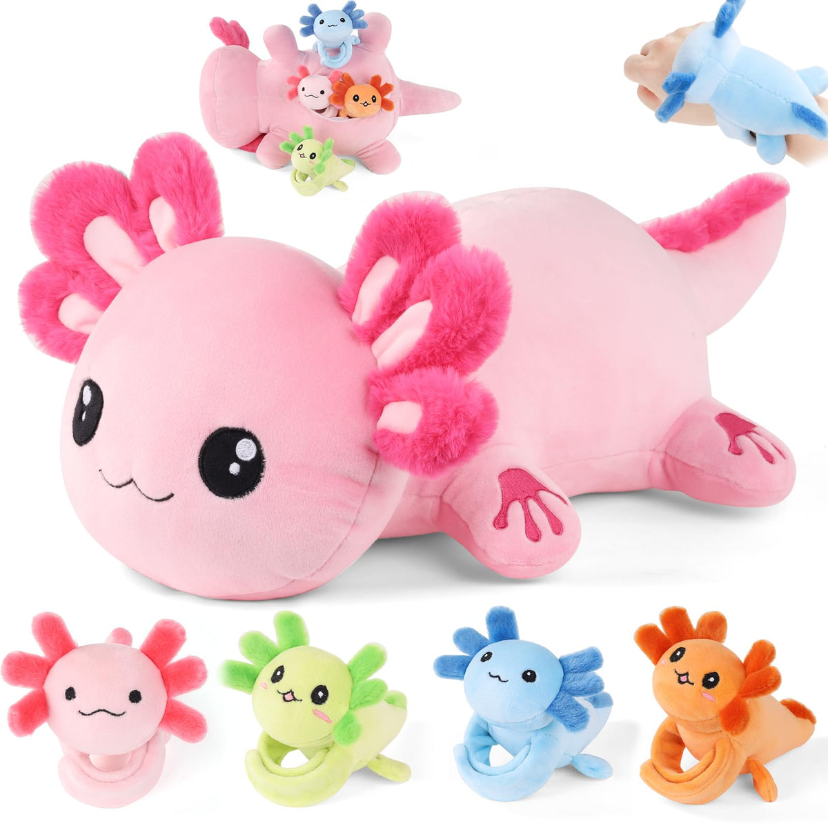 XYHQYB mommy-axolotl-plush-open-belly reveals four babies for imaginative play.