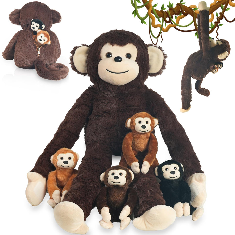 XYHQYB mother monkey plush with four babies offers cozy cuddles for kids