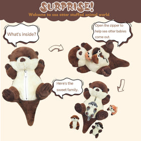XYHQYB babies inside otter plush visible through zipper belly for playful surprise.
