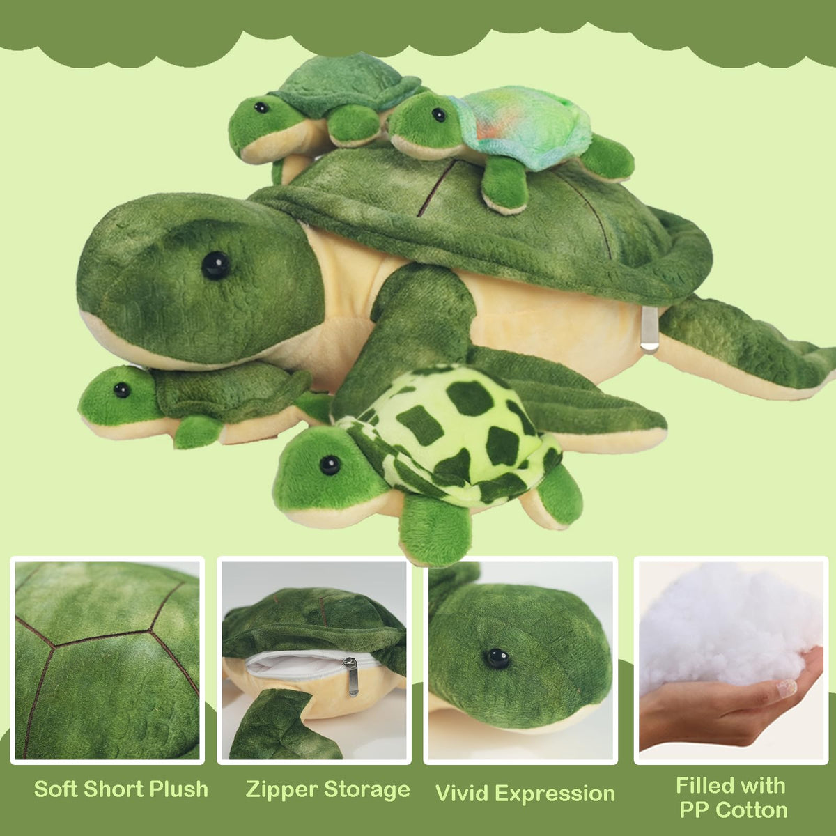 XYHQYB sea turtle plush shell texture emphasizing softness and durability.