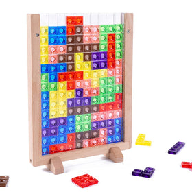 Xylolin wooden blocks puzzle side view with colorful pieces for motor skill play