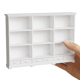 Xymtoy 1:12 scale bookshelf with operable doors and drawers for organized mini storage.