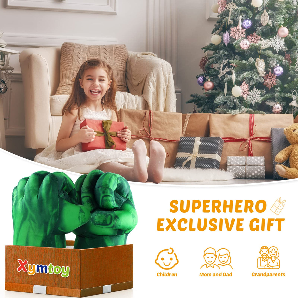 XYMTOY Superhero gloves green inside view for comfortable wear