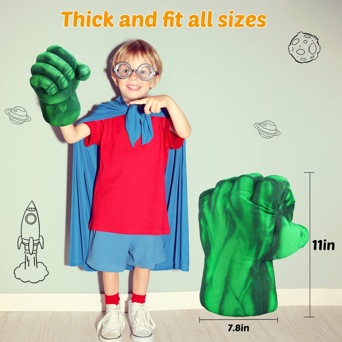 XYMTOY Superhero gloves green side view for imaginative costumes
