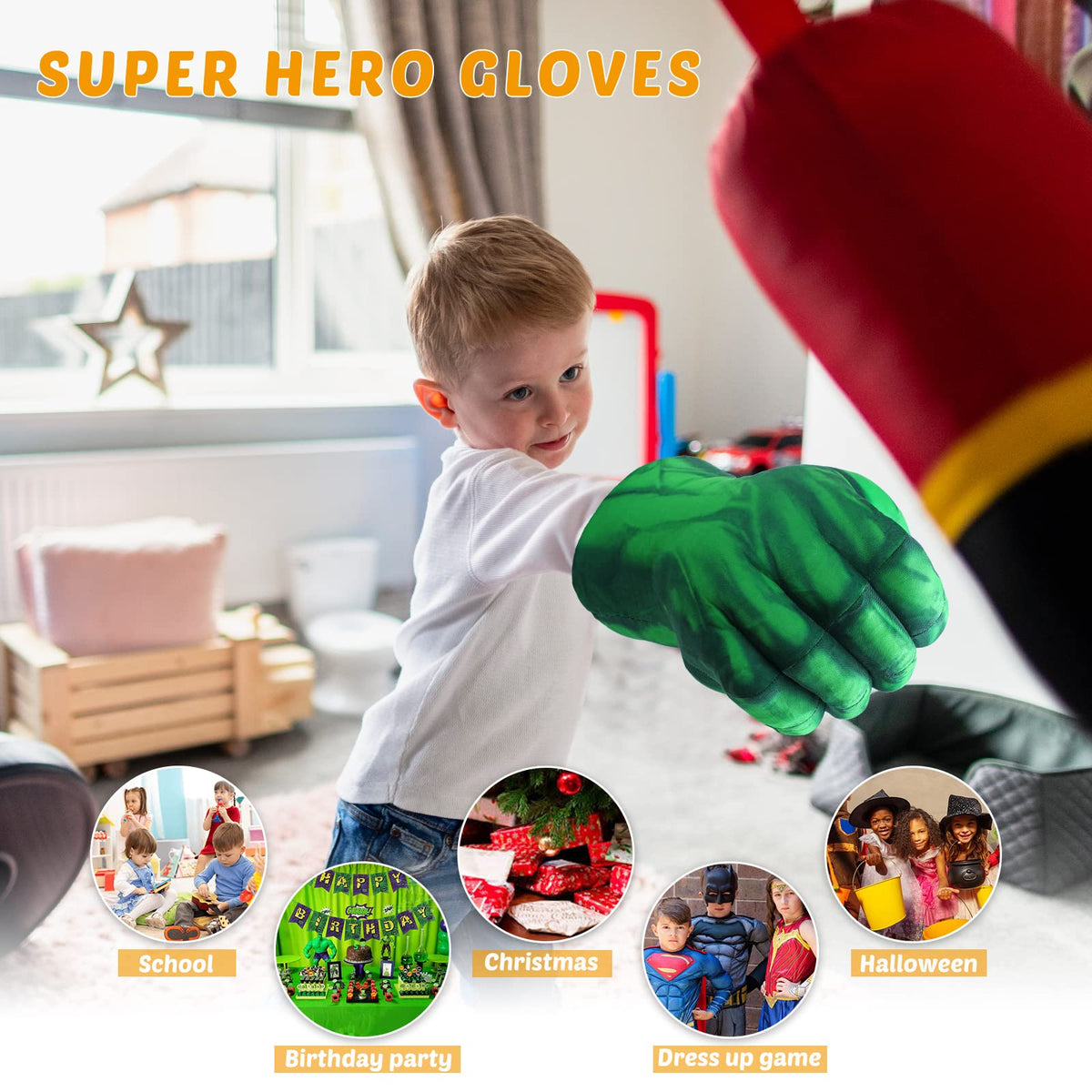 XYMTOY Superhero gloves green stitching closeup for durability