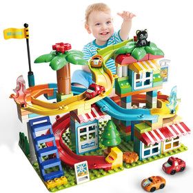 XYNGU 112-piece marble run blocks showing versatile construction for creative play