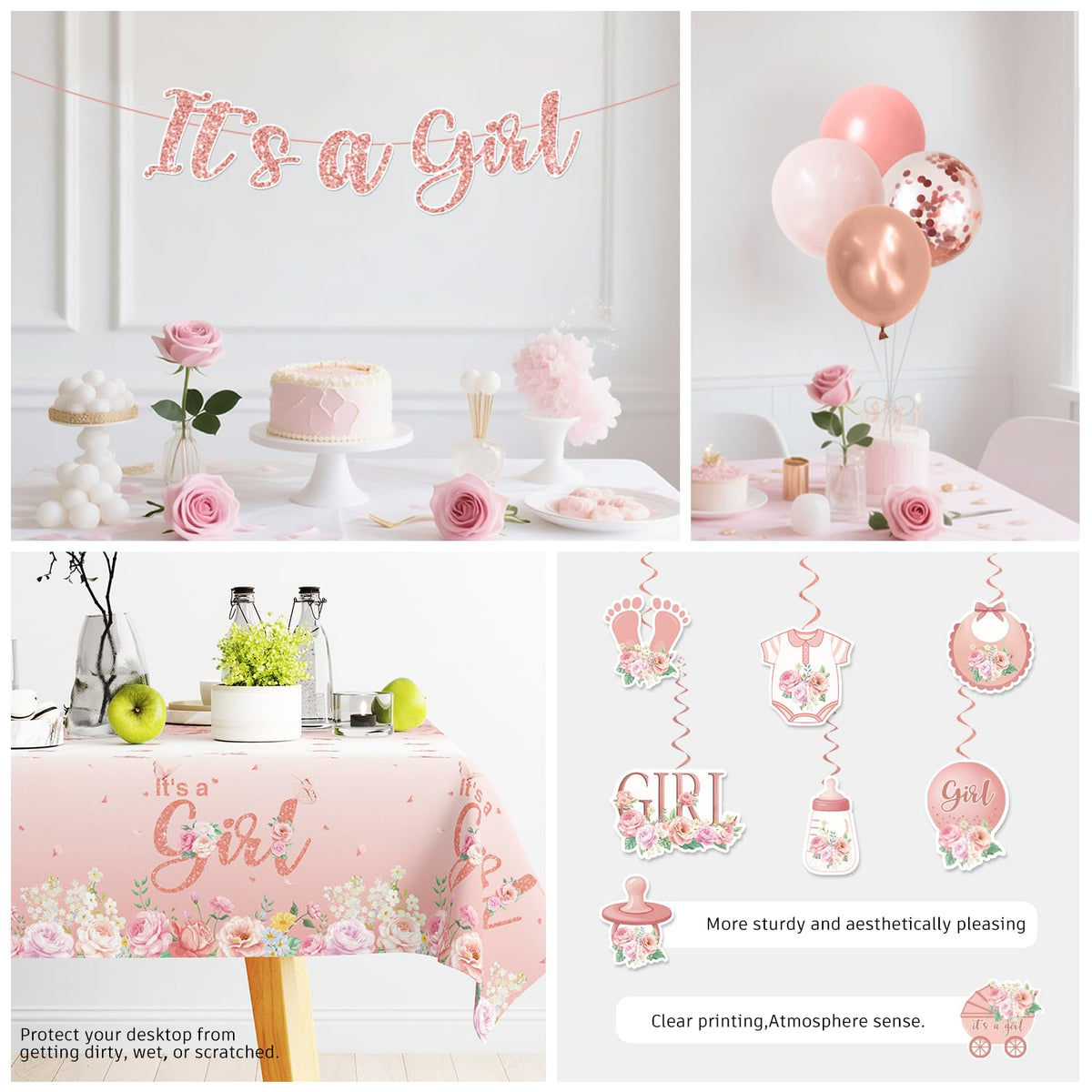 Xynic Its a Girl honeycomb centerpieces bring vertical color.