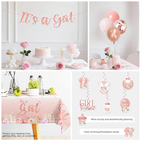 Xynic Its a Girl honeycomb centerpieces bring vertical color.