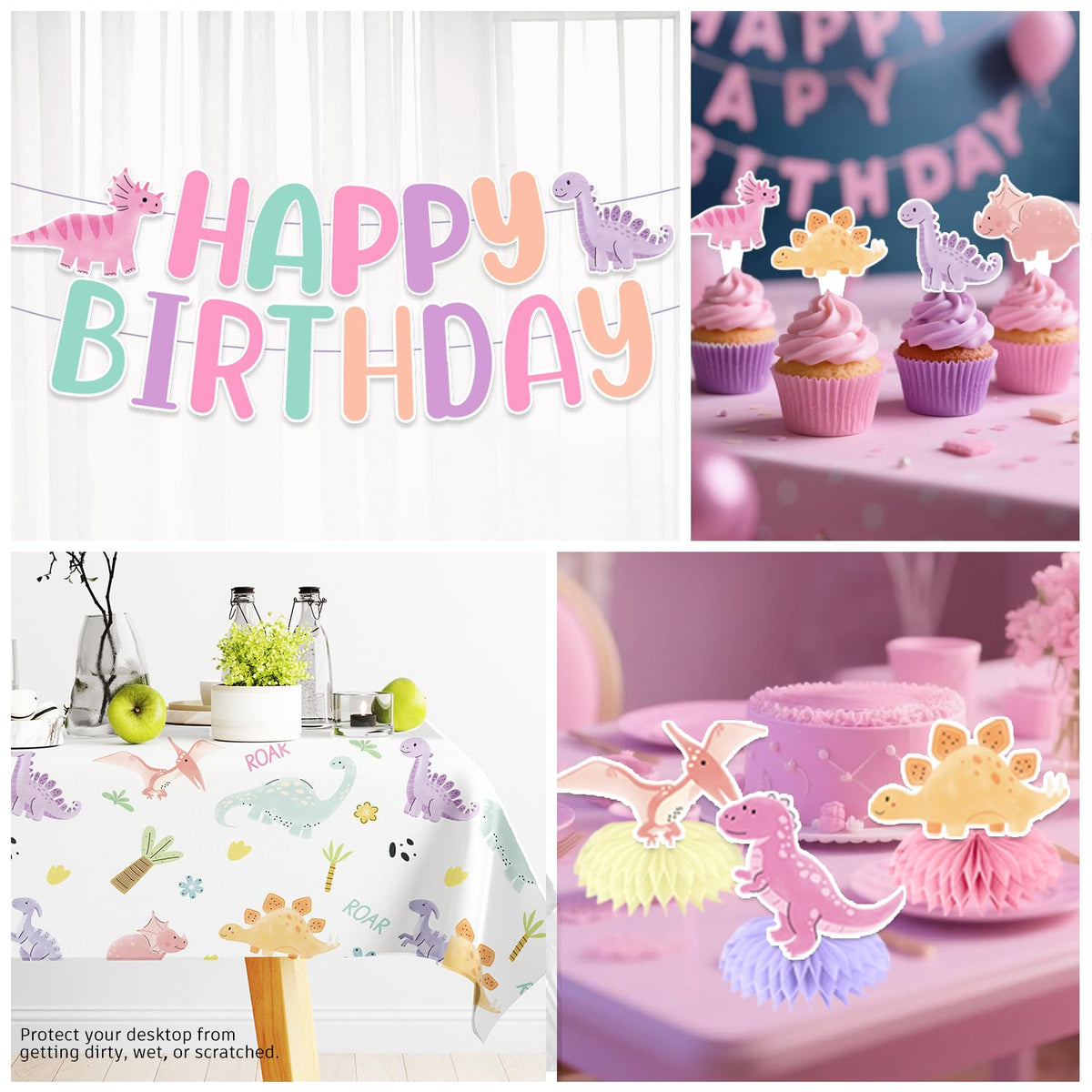 Xynic 7-inch pink dinosaur plates coordinate with napkins