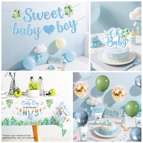 Xynic baby shower banner adds a cheerful focal decor element.
