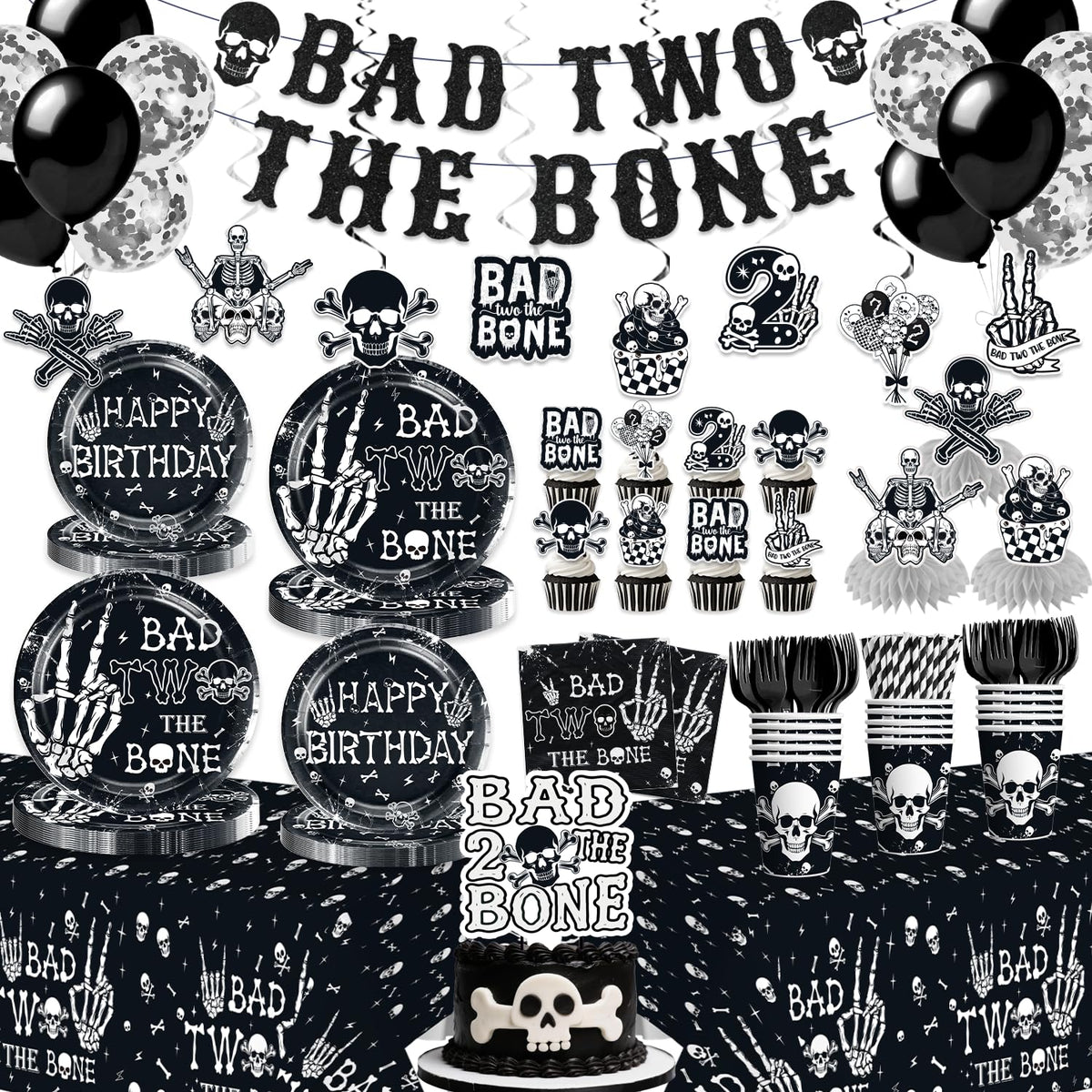 Xynic Bad Two the Bone banner creates a bold backdrop for a boy's party