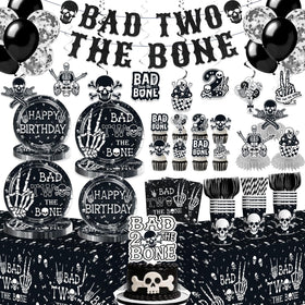Xynic Bad Two the Bone banner creates a bold backdrop for a boy's party
