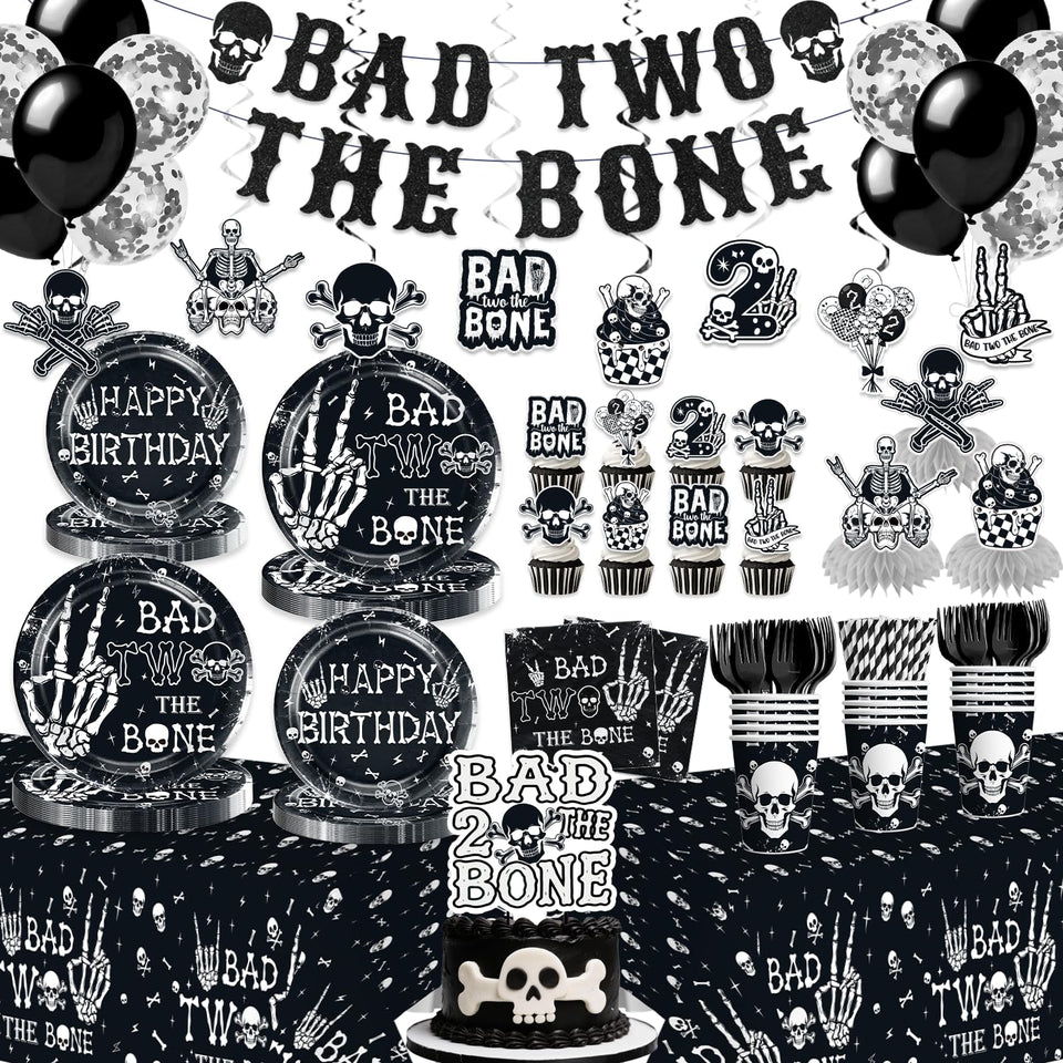 Xynic Bad Two the Bone banner creates a bold backdrop for a boy's party
