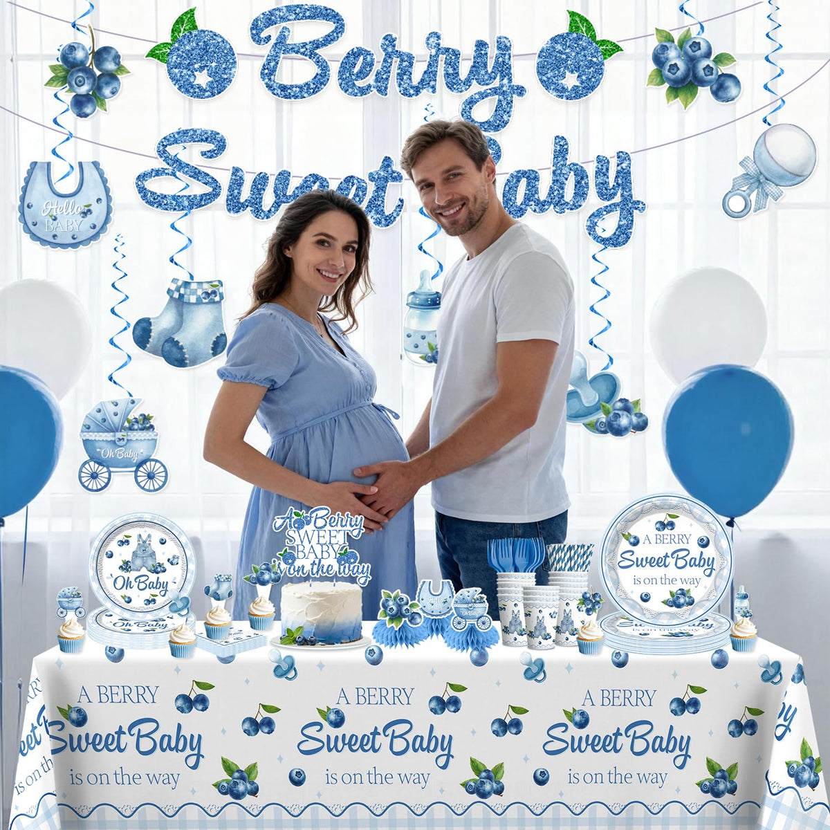 Xynic blueberry tablecloth helps protect surfaces while tying the theme