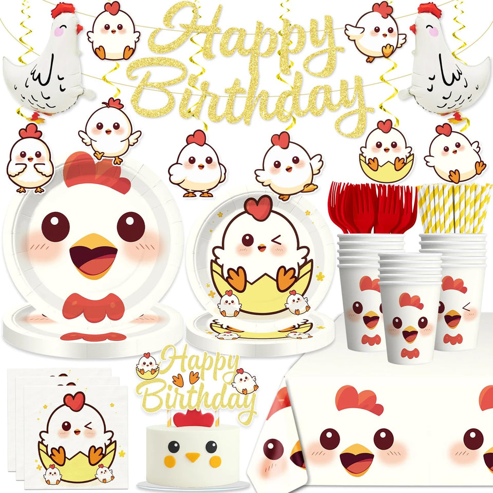 Xynic chicken birthday banner adds festive farm party flair