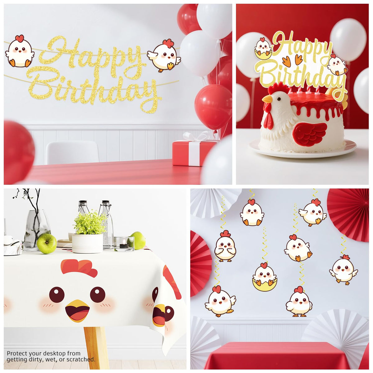 Xynic chicken tablecloths protect surfaces during parties