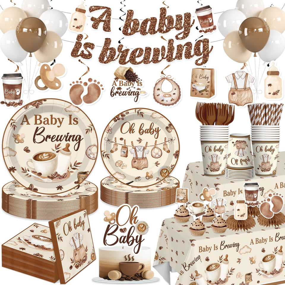 Xynic coffee baby shower banner adds warm cafe vibes to the celebration