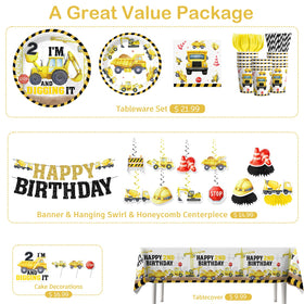 Xynic construction cupcake toppers tie the table decor together.