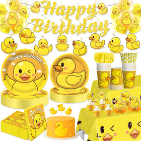 Xynic duck banner adds festive branding for a cheerful birthday atmosphere.