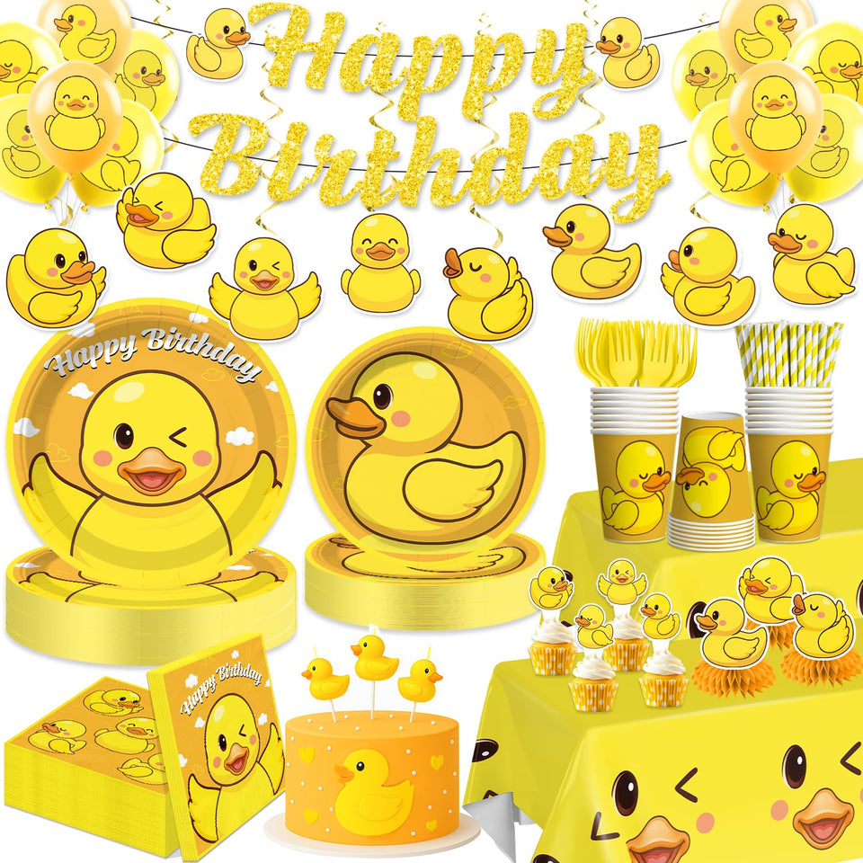 Xynic duck banner adds festive branding for a cheerful birthday atmosphere.