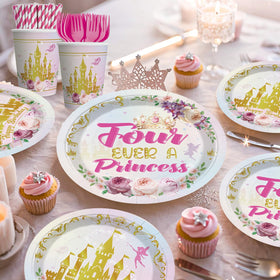 Xynic Four Ever Princess 9-inch plates offer sturdy service for party foods.