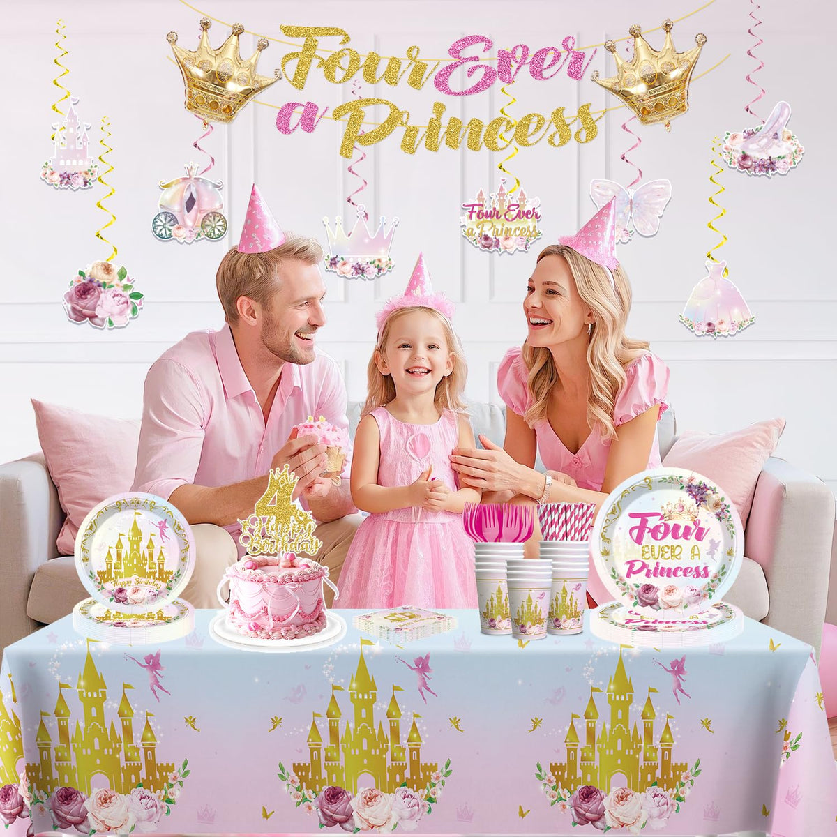 Xynic Four Ever Princess tableware set creates cohesive party styling and easy cleanup.