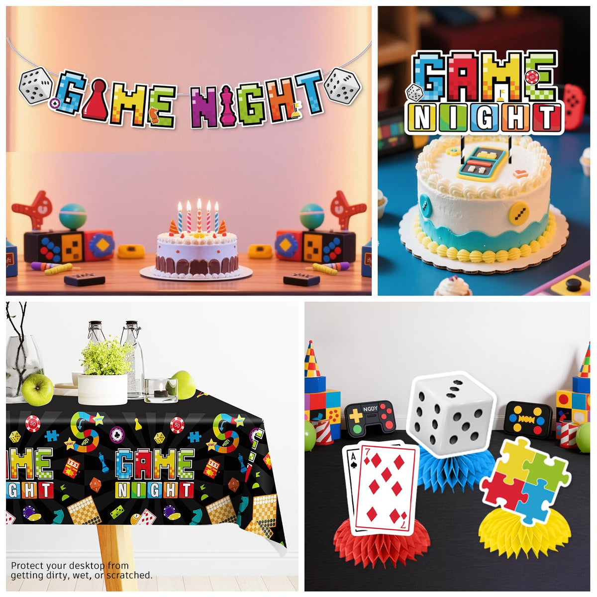 Xynic Game Night tablecloth protects surfaces and ties the theme together.