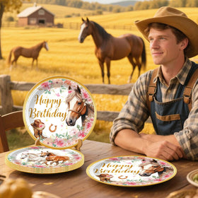 Xynic horse backdrop creates a photo-ready party scene.