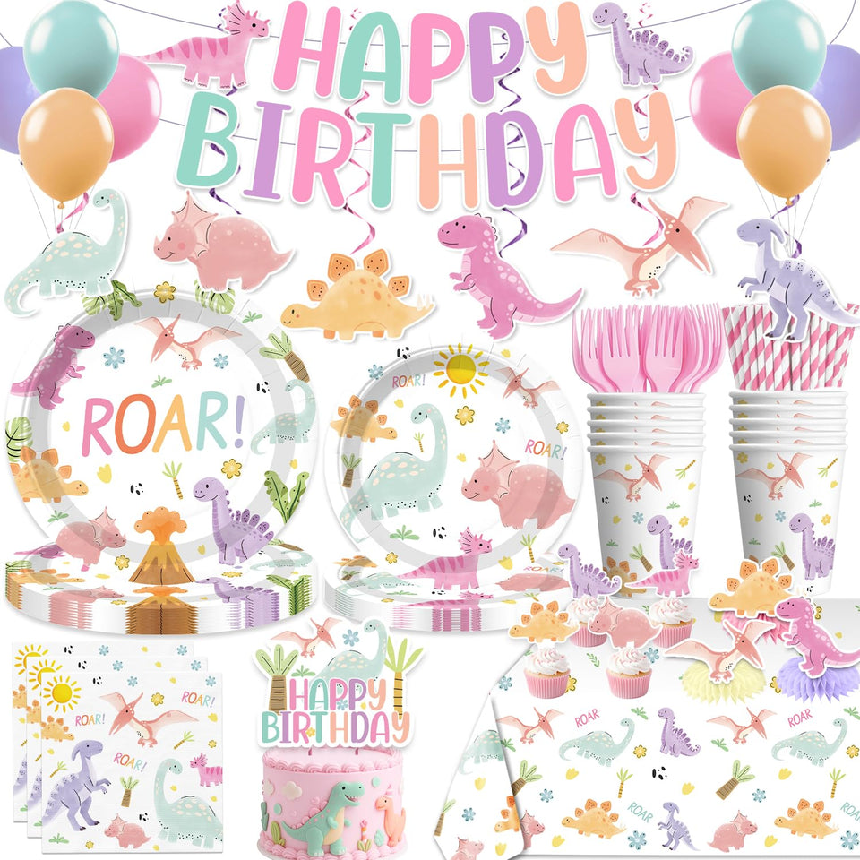 Xynic pastel dinosaur banner for a playful birthday backdrop