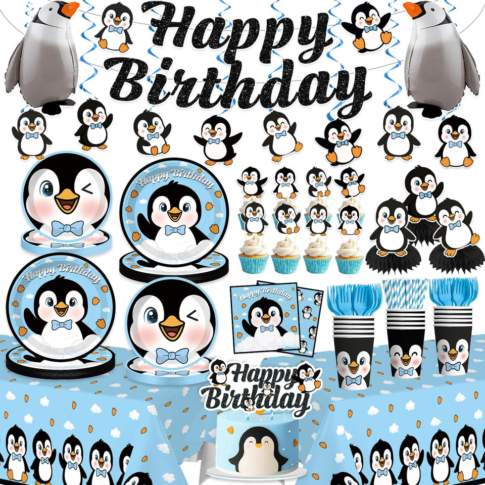 Xynic penguin banner adds festive backdrop and charm to the party.