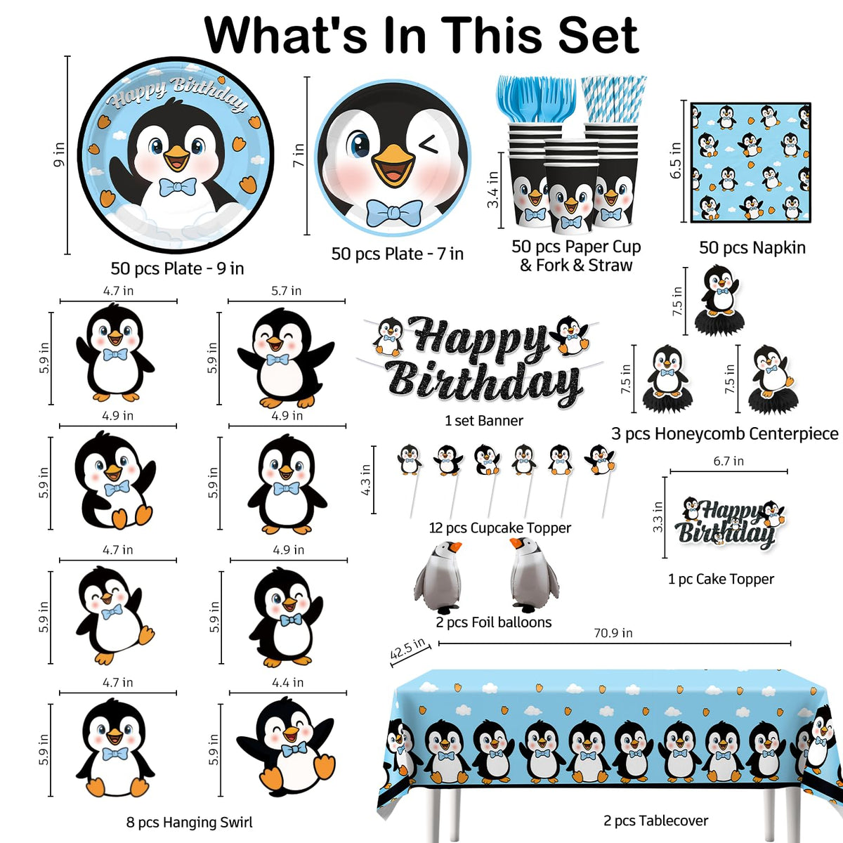 Xynic penguin hanging swirls create movement above the table.
