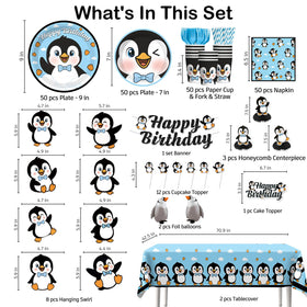 Xynic penguin hanging swirls create movement above the table.