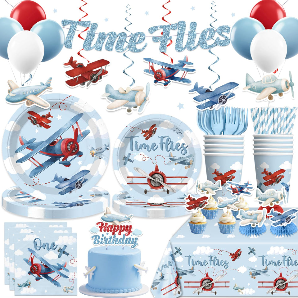 Xynic Time Flies plates, sturdy 300gsm dinnerware for serving kids' party foods