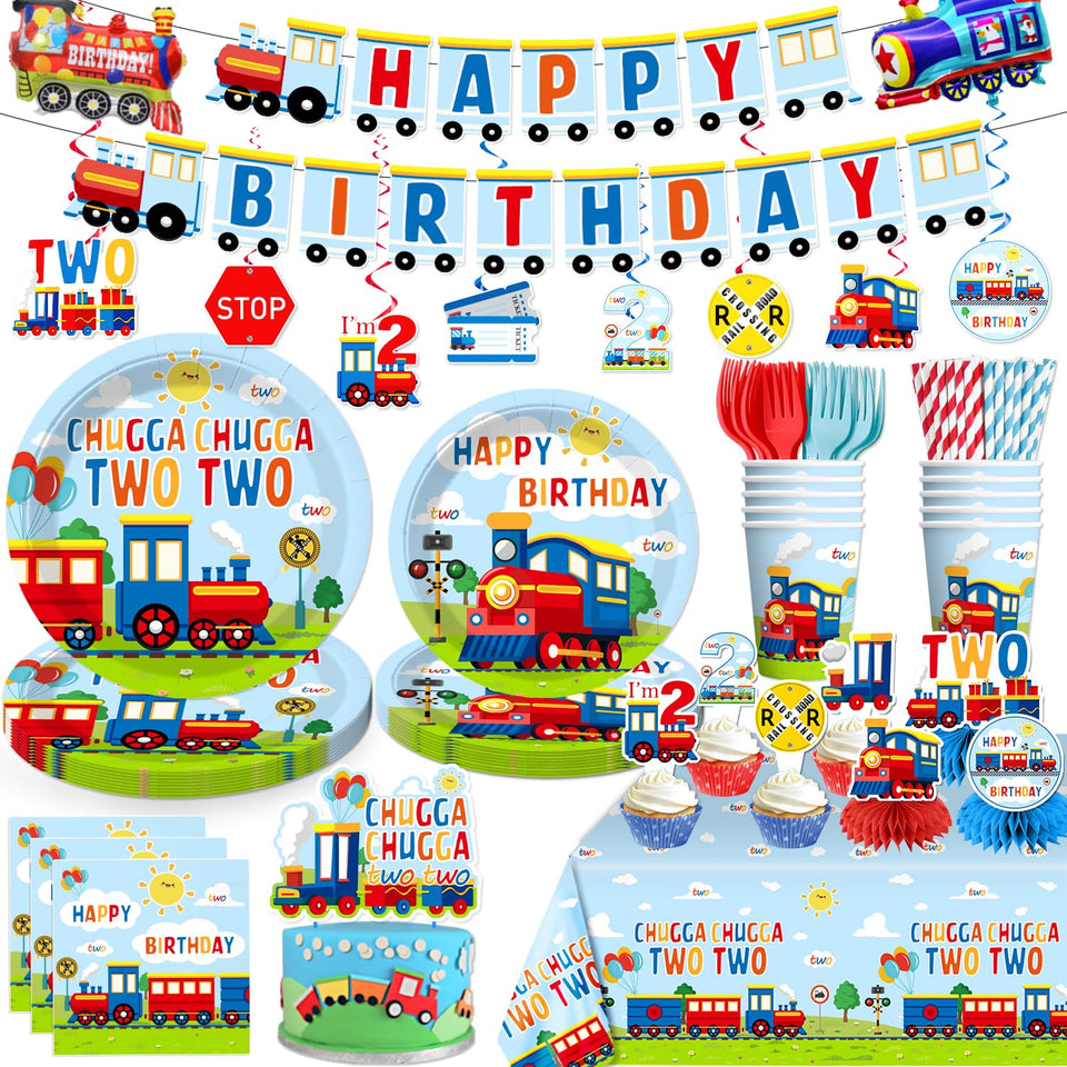 Xynic Train Birthday Banner enhances the party vibe with a playful train motif