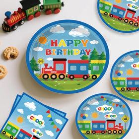 Xynic train tableware and napkins ensure quick cleanup after the celebration.