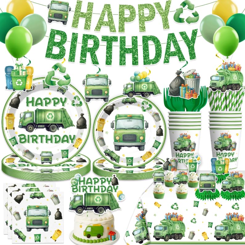 Xynic trash truck banner creates a cohesive party backdrop.