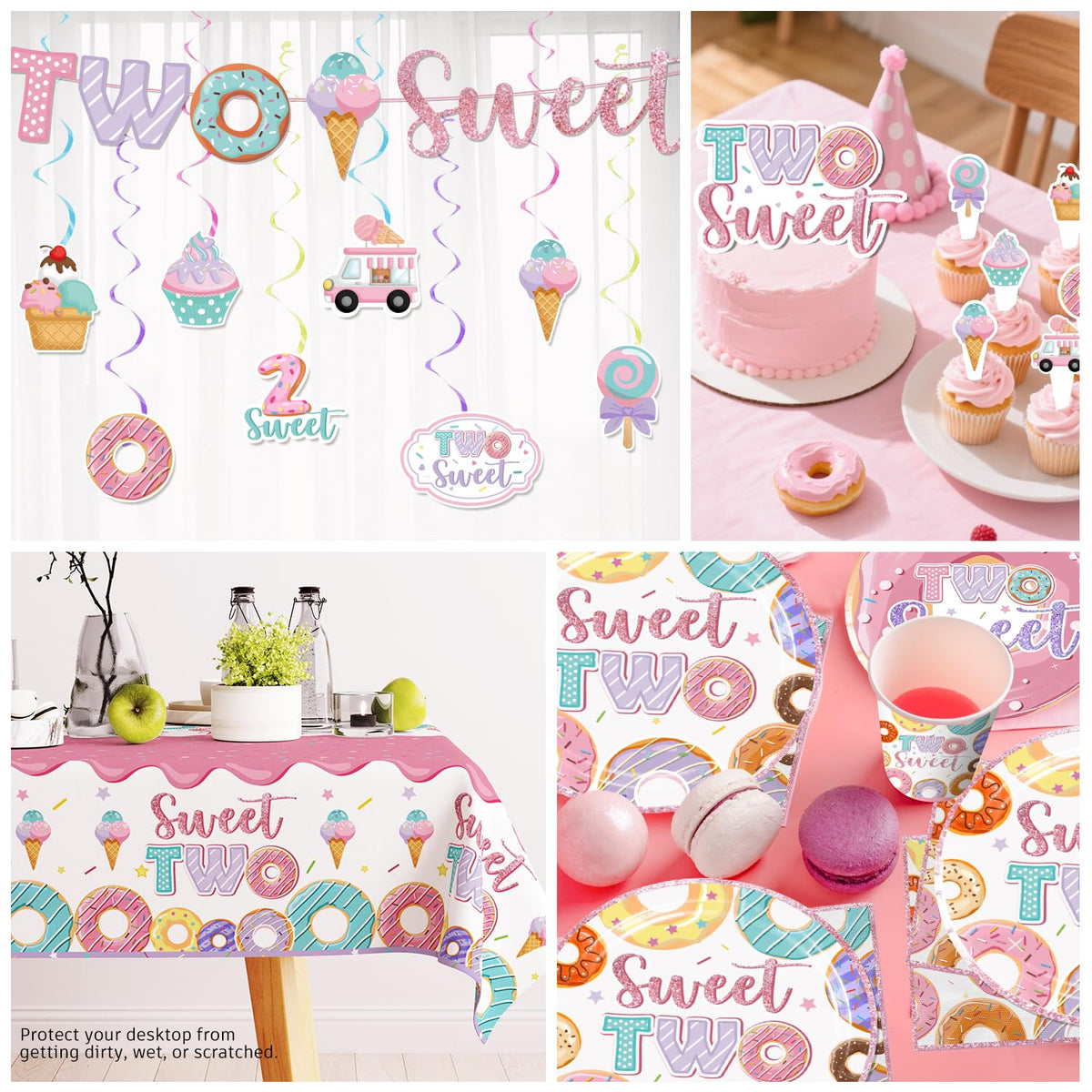 Xynic two sweet tablecloth creates a cohesive party backdrop and quick cleanup