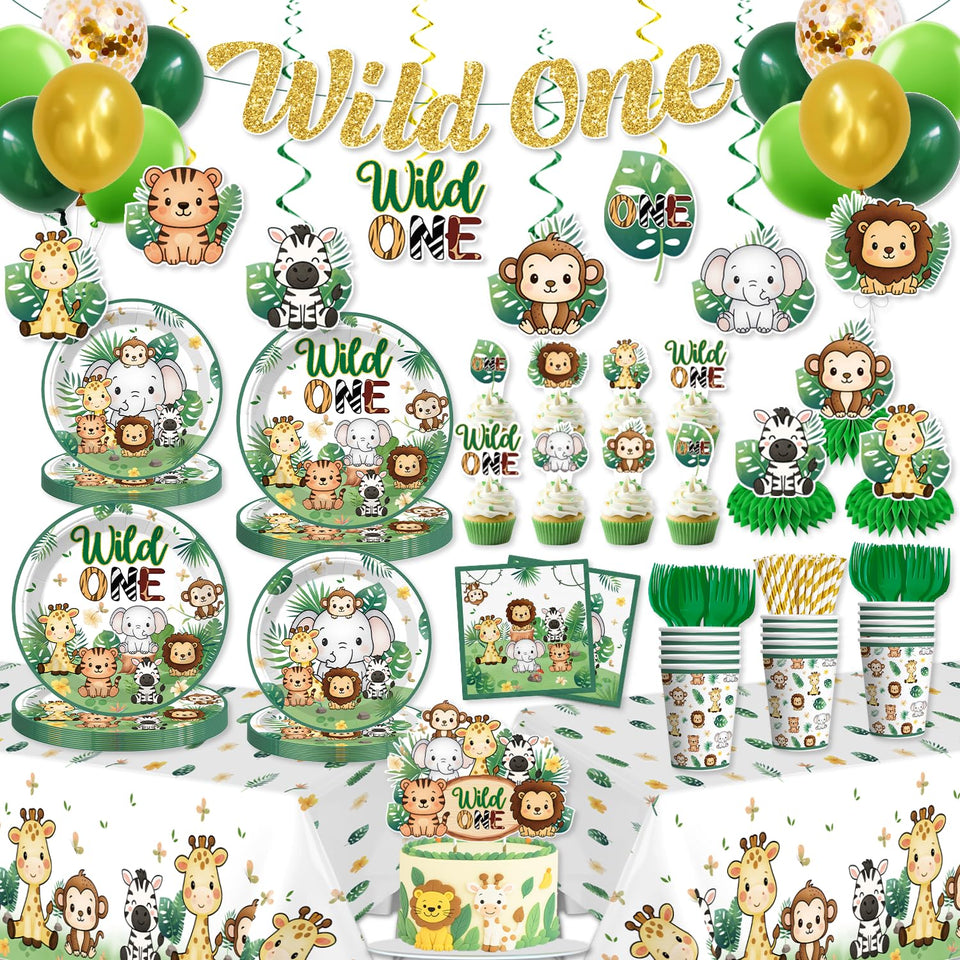 Xynic Wild One banner decor brightens the wall for a jungle birthday.