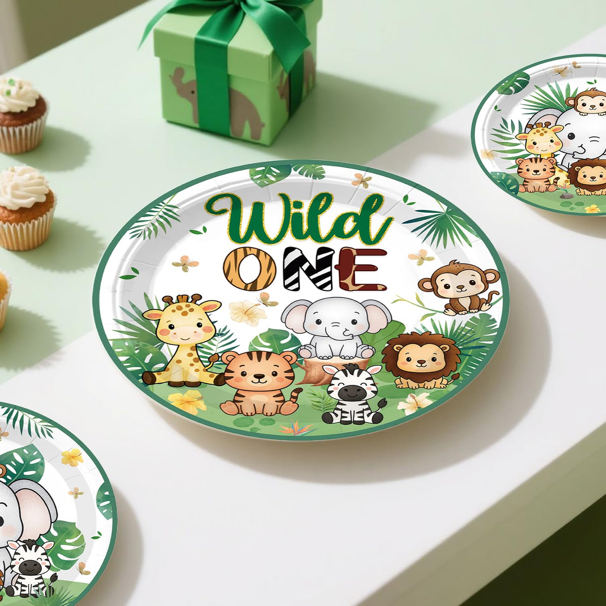 Xynic Wild One cupcake toppers enhance treats with jungle theme.