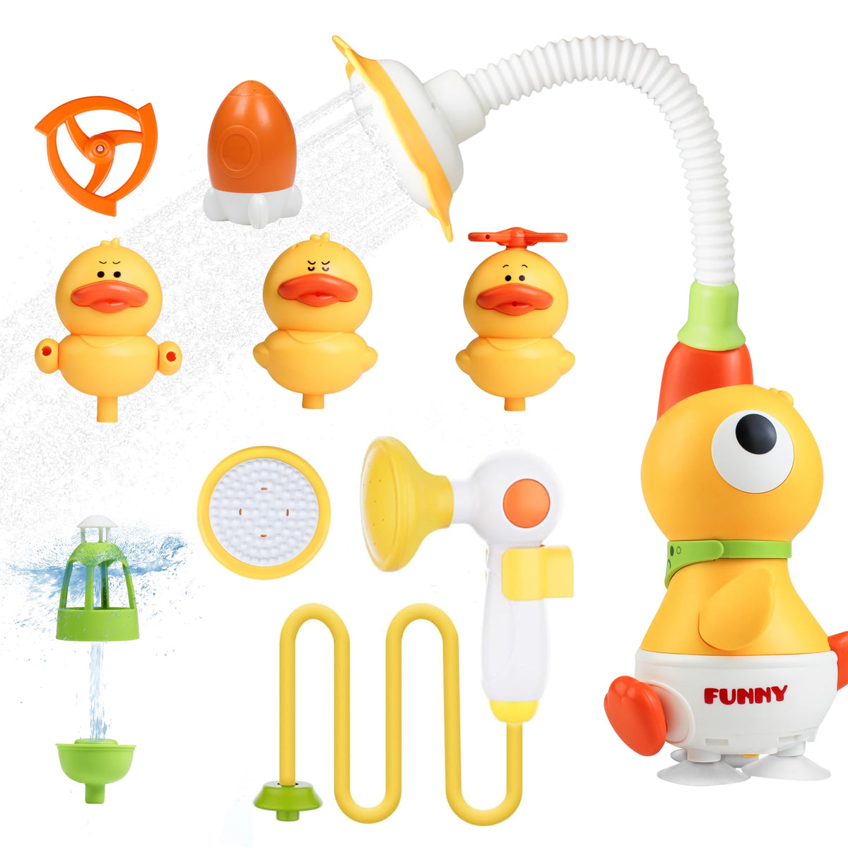 XYUYTOEI Baby Bath Sprayer Duck Base adds playful water action to bath time.