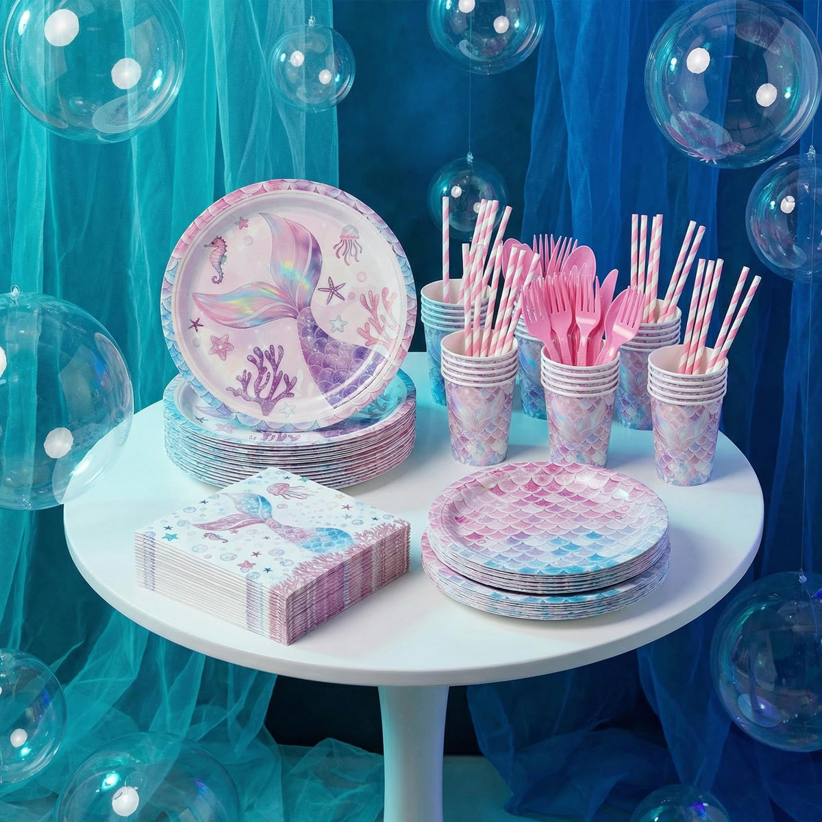 XYYXYIXIN mermaid party napkins 24, soft pink and purple accents for cleanups