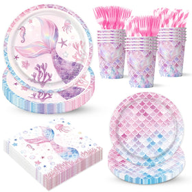 XYYXYIXIN mermaid party plates 24-piece set with sturdy, decorative design for kids' party planning